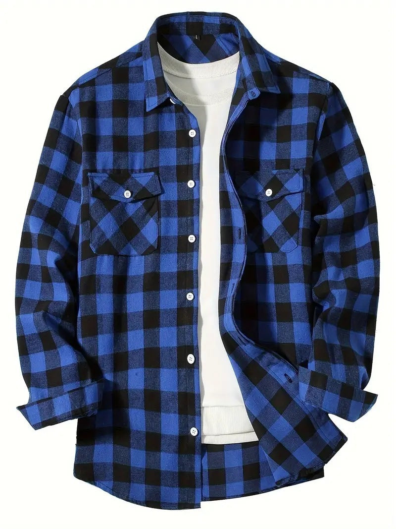 Fleece Casual Loose-fit Mens Plaid Shirt