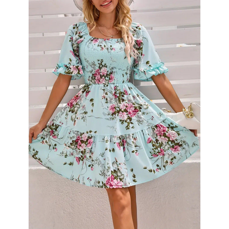 Floral-print Princess-sleeve Dress For Women