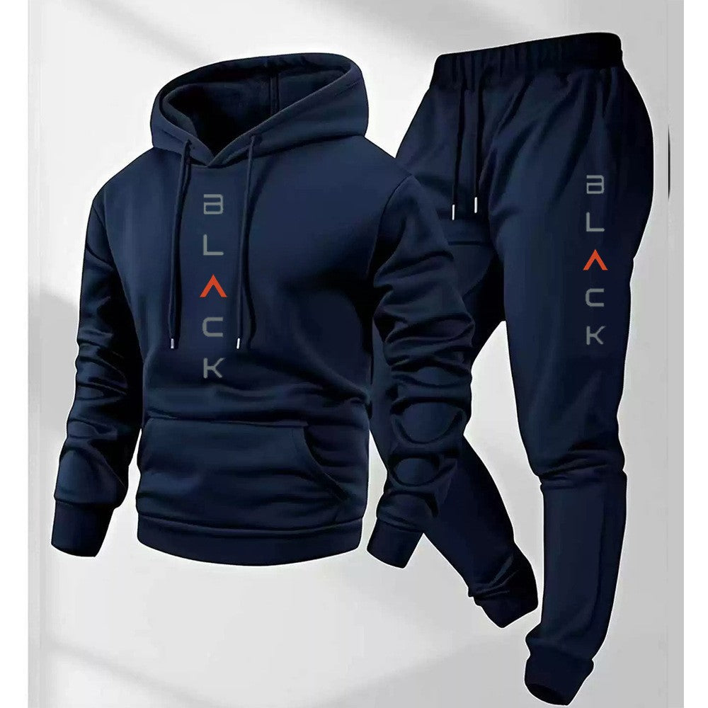 Mens Retro Letter-Print Long-Sleeve Top And Pants Set