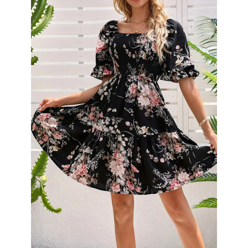 Floral-print Princess-sleeve Dress For Women