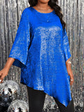 Plus-size Loose-fit Crew Neck Cropped-sleeve Top With An Asymmetrical Hem