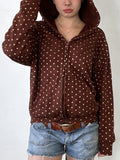 Stylish European And American-style Dotted Print Zip-up Hooded Lightweight Coat