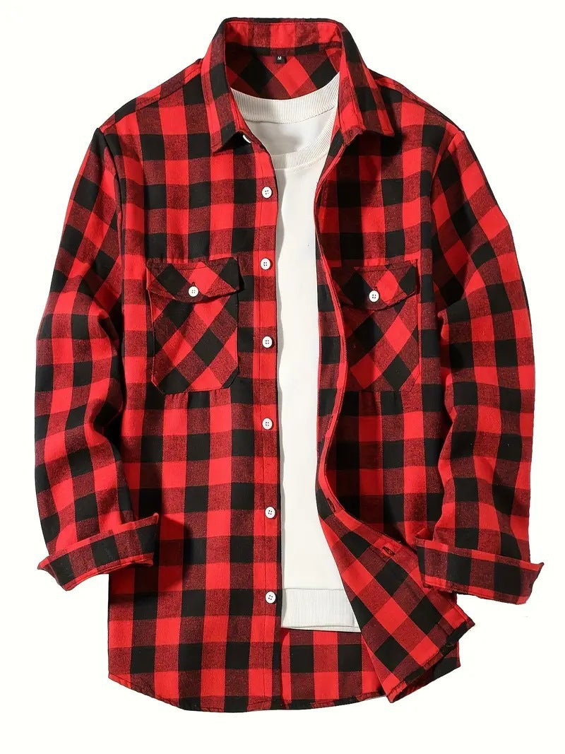 Fleece Casual Loose-fit Mens Plaid Shirt