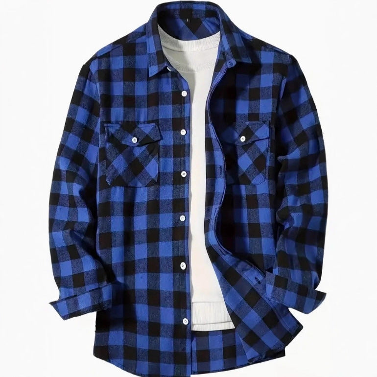 Fleece Casual Loose-fit Mens Plaid Shirt