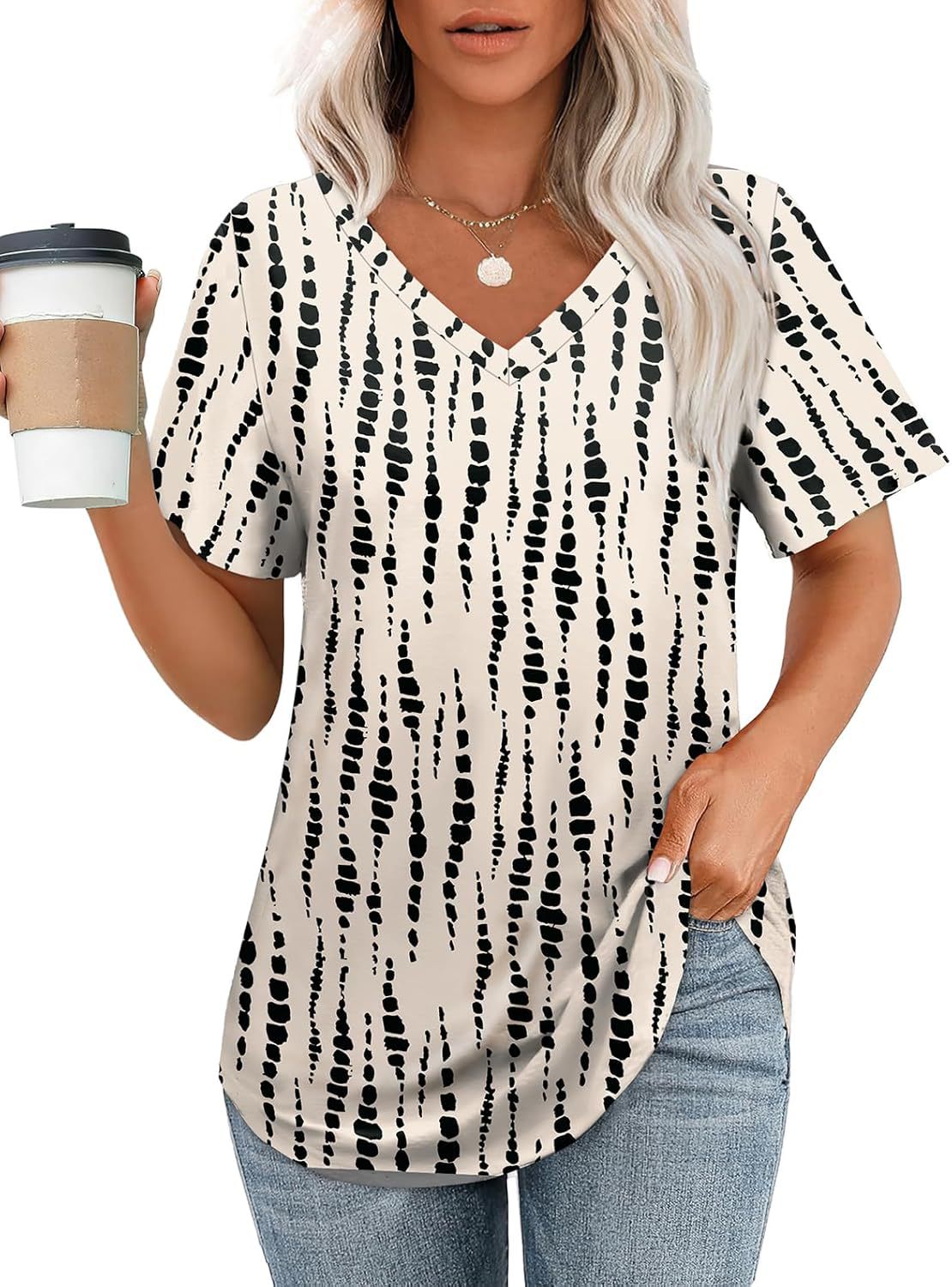 Hollow-out Airy Casual V-Neck Short Sleeve