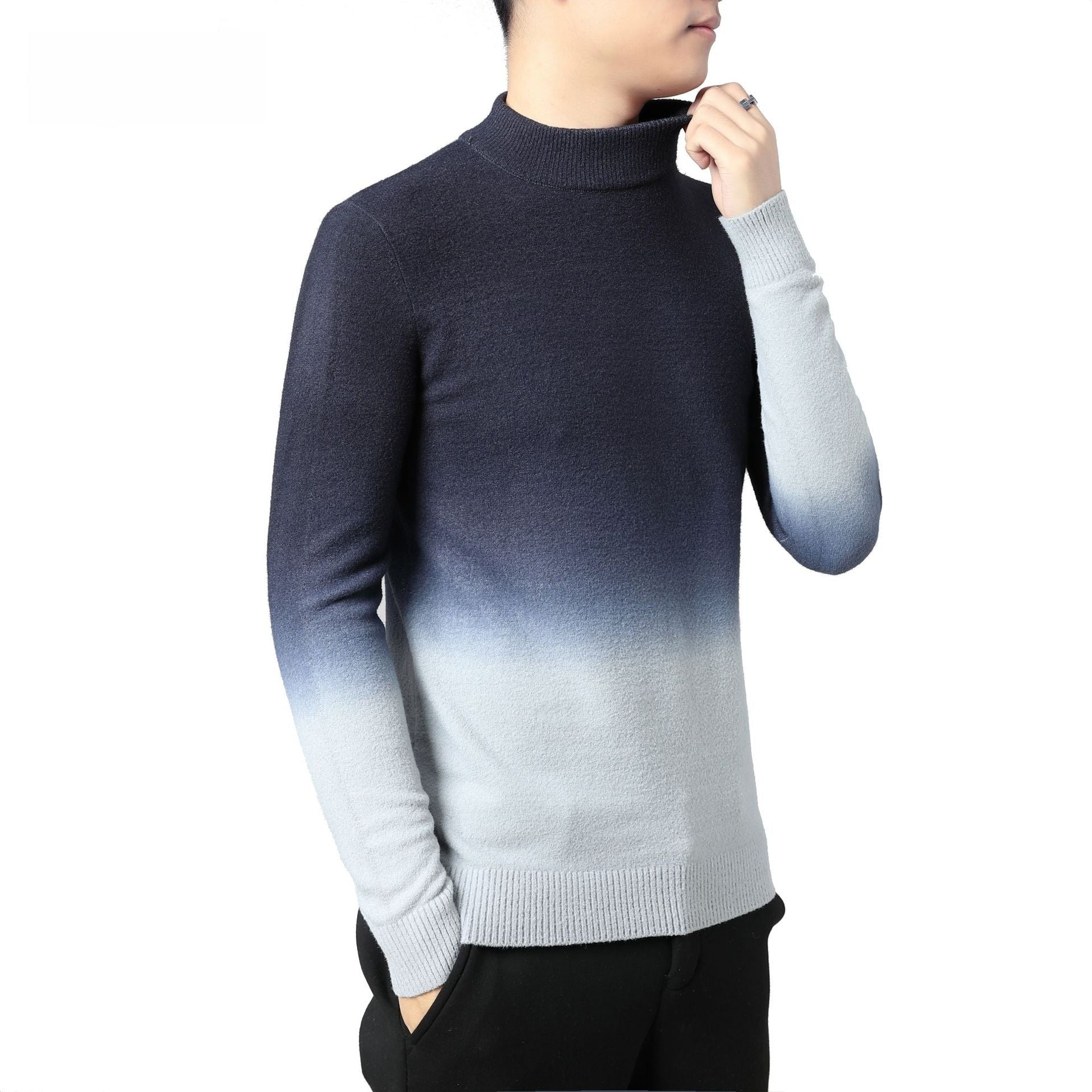 Gradient Colored Slimfitting Thickened Men's Pullover Sweater