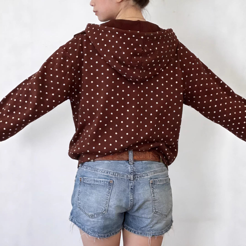 Stylish European And American-style Dotted Print Zip-up Hooded Lightweight Coat