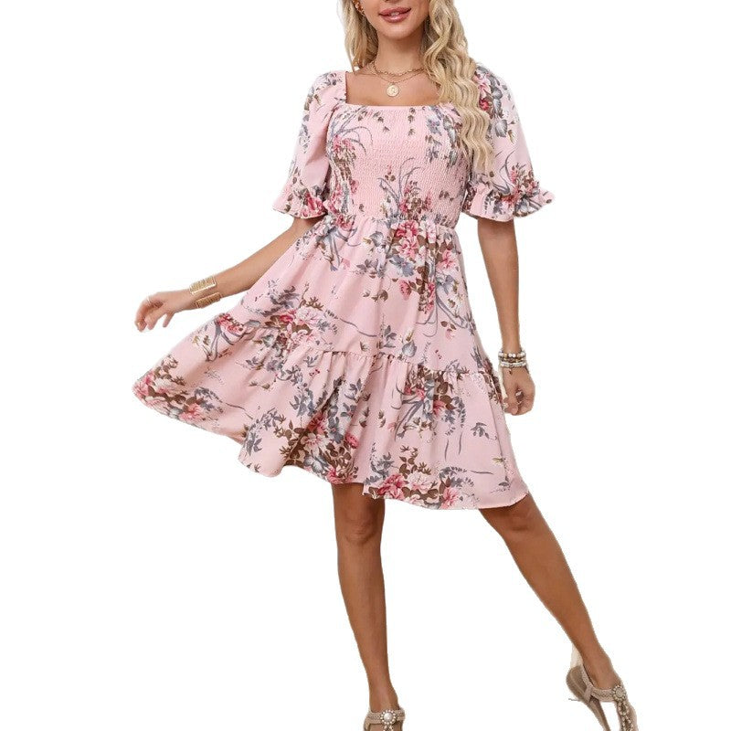 Floral-print Princess-sleeve Dress For Women