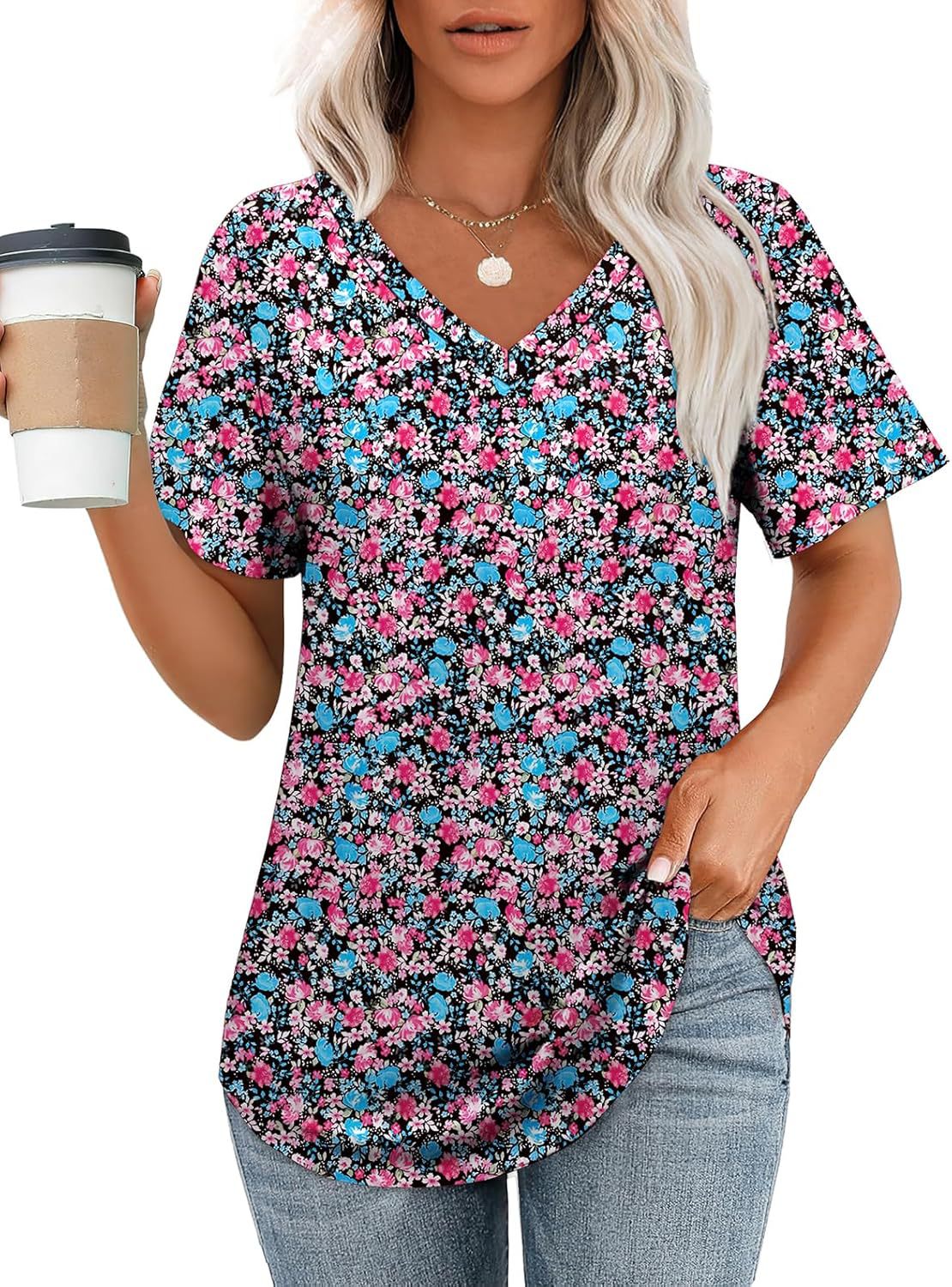 Hollow-out Airy Casual V-Neck Short Sleeve