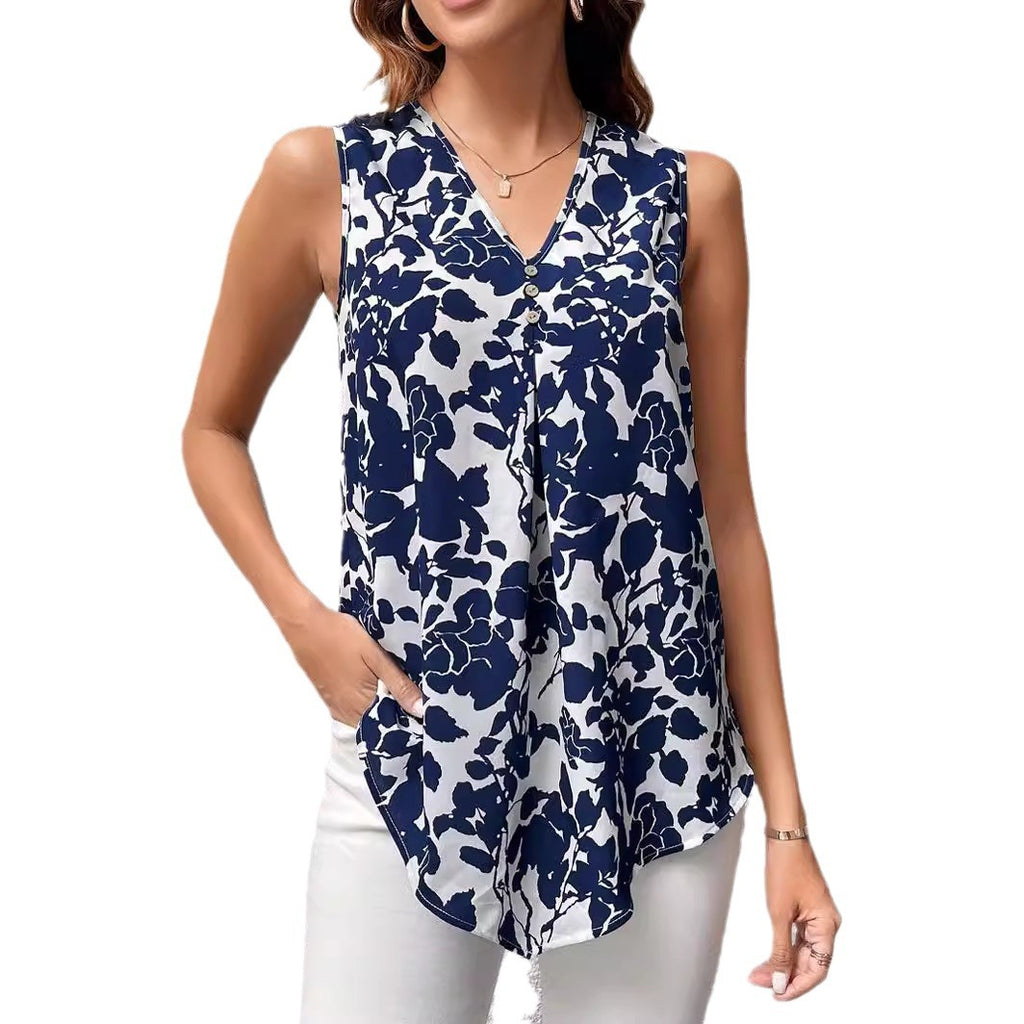 Stylish Sleeveless V-Neck Womens Short-Sleeve Shirt