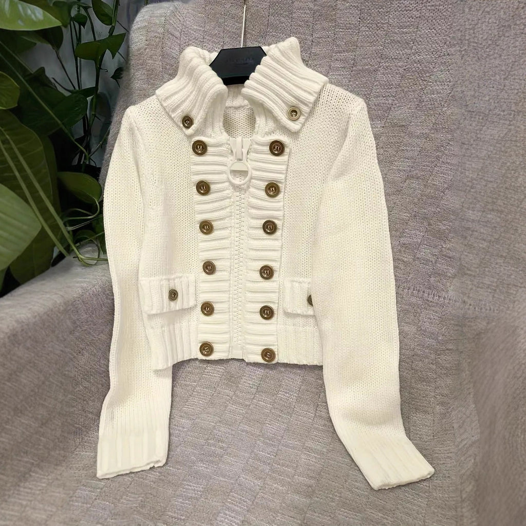 Double-breasted Stretchy Slim-fit Sweater Jacket