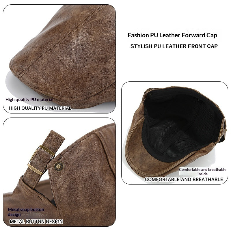 AutumnWinter American-style Leather Trapper Hat Men's Vintage Painter's Cap