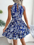 Women   Elegant Tie Waist Ruffle Hem Flowy Floral Print Dress