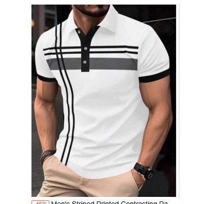 Mens Casual Printed Button-up Shirt With A Lapel Collar