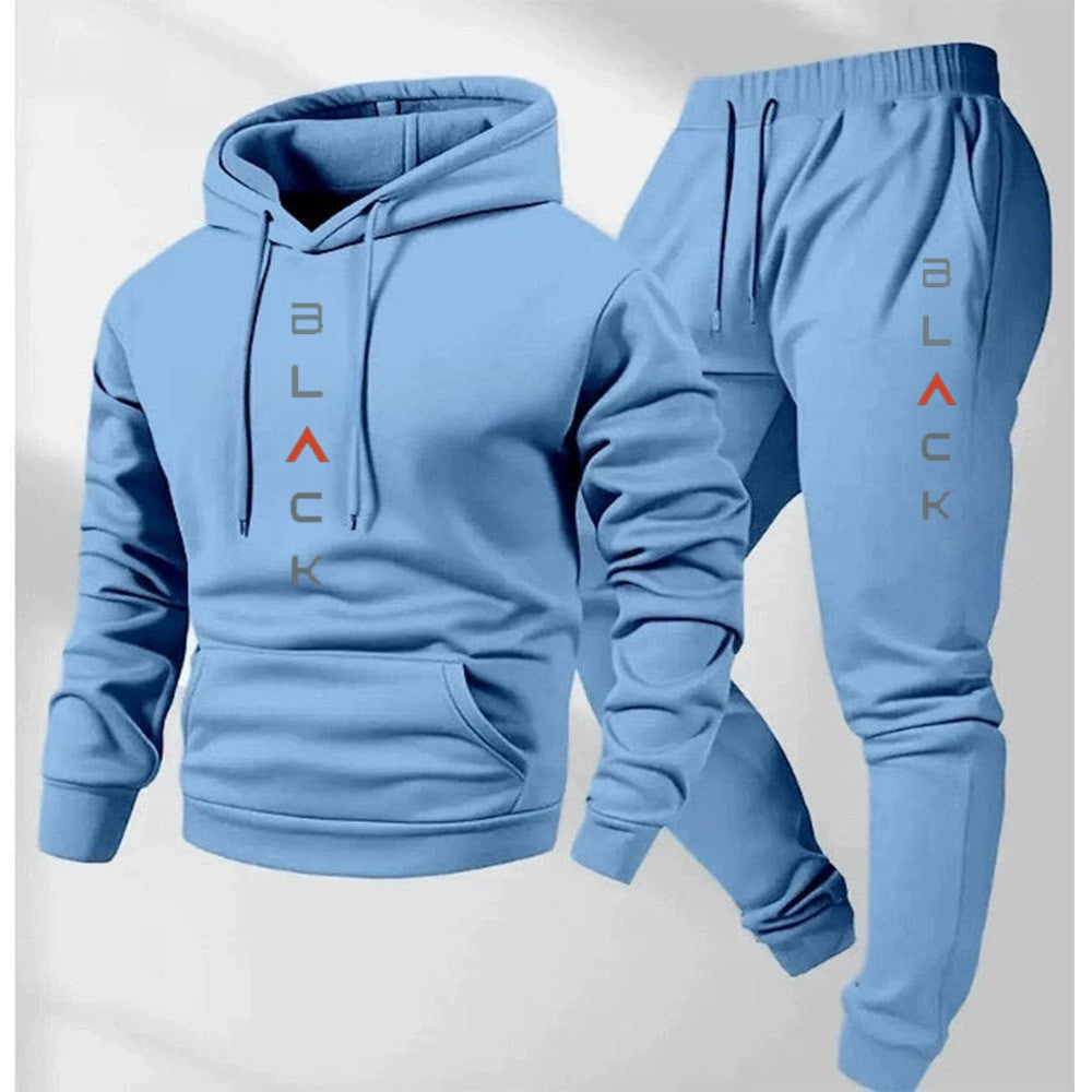 Mens Retro Letter-Print Long-Sleeve Top And Pants Set