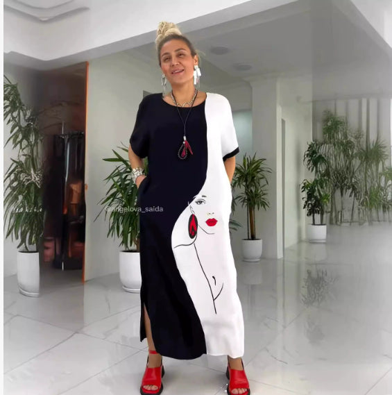 Womens Casual Printed Dress With Character Motifs Long Skirt