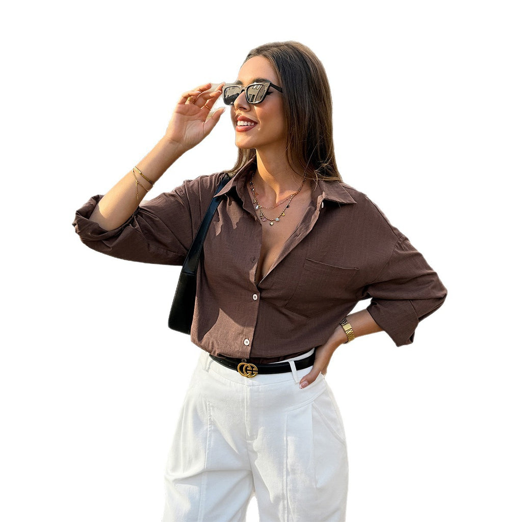 Loose Fit Bamboo Cotton Button Down Shirt With A Turn Down Collar