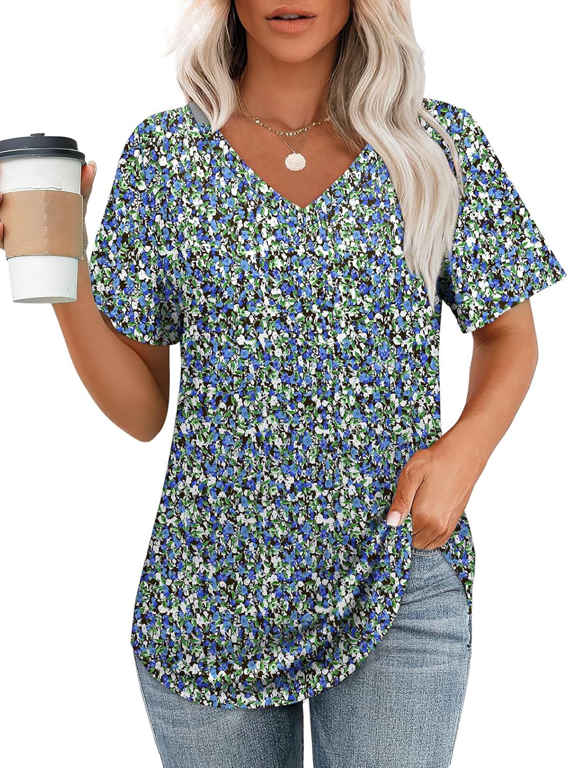Hollow-out Airy Casual V-Neck Short Sleeve