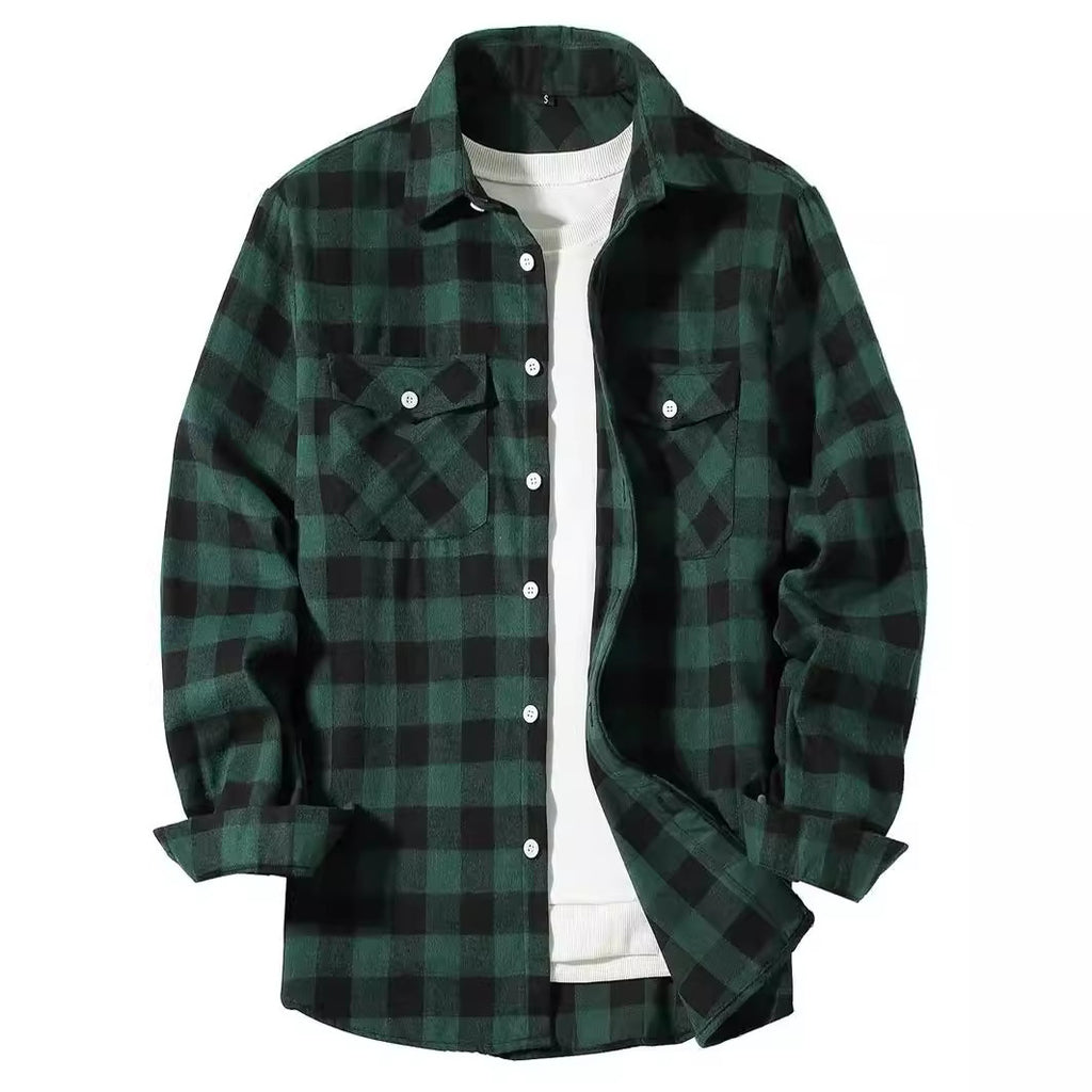 Fleece Casual Loose-fit Mens Plaid Shirt