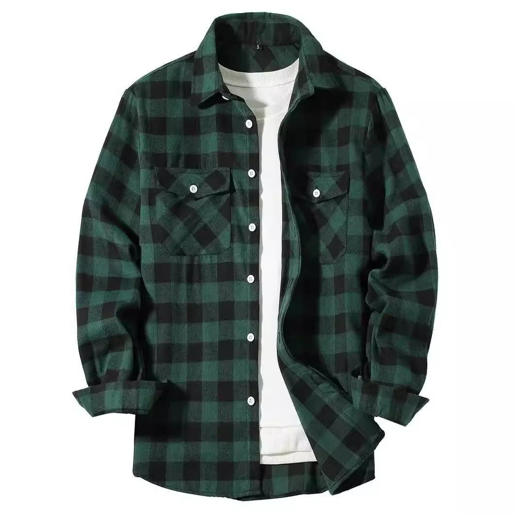 Fleece Casual Loose-fit Mens Plaid Shirt