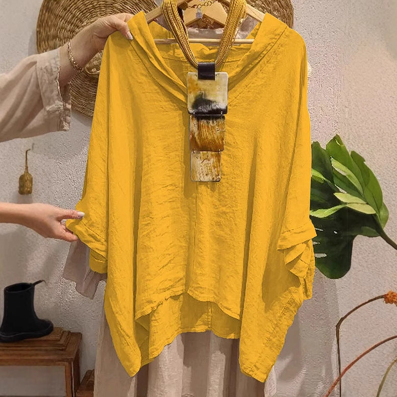 Womens Fashionable Casual Cotton-Linen Loose Shirt