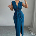 Solid-color Deep-V Sleeveless Dress