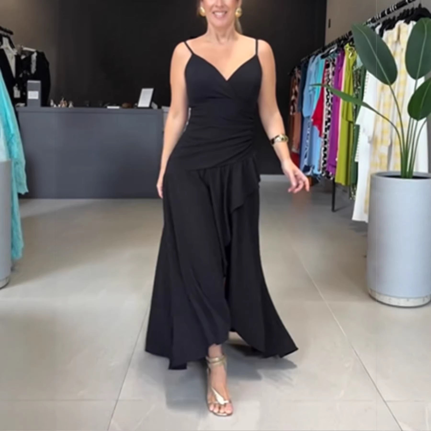 Casual Stylish And Chic Solid-color Asymmetrical Long Slip Dress