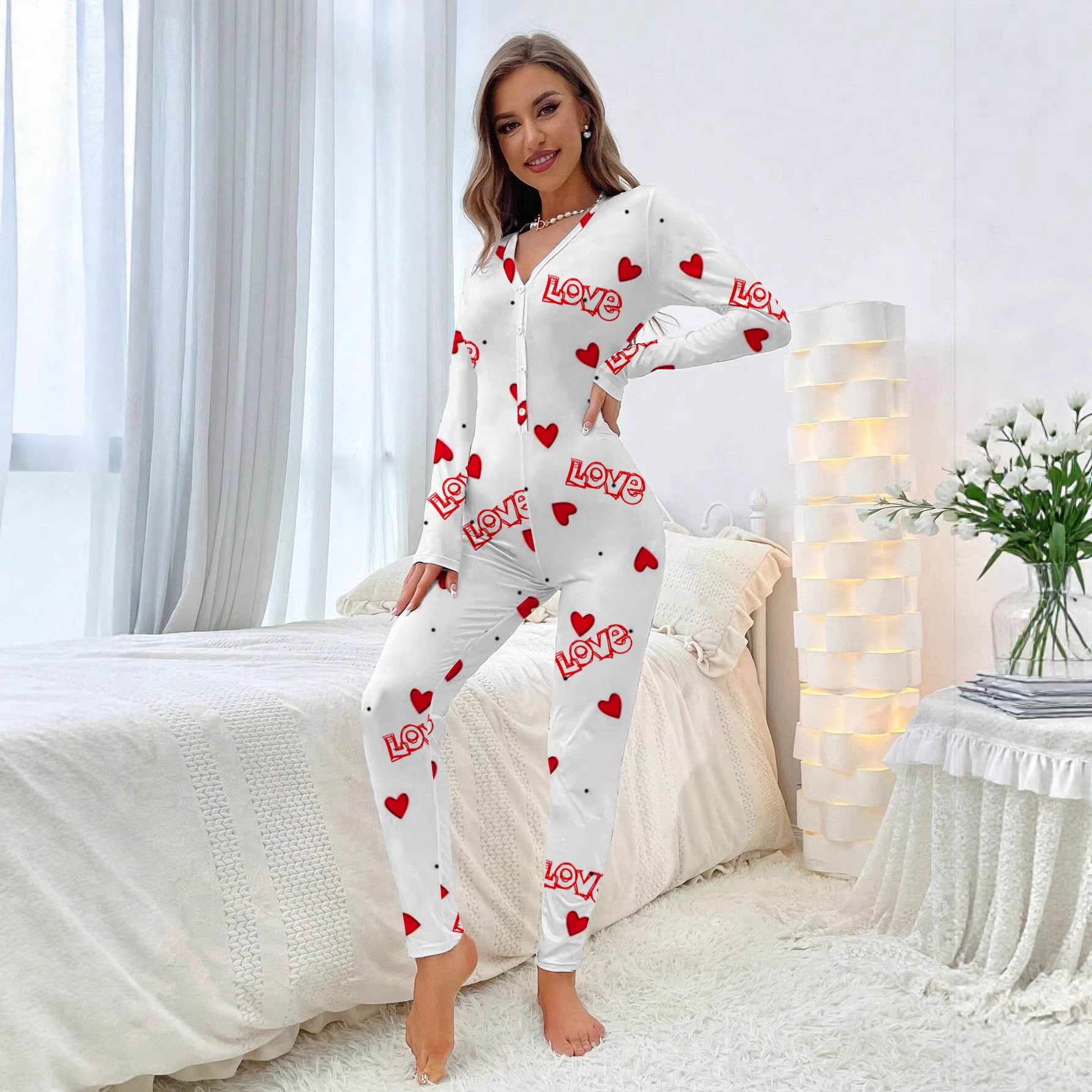 Womens Casual Romper With Heart And Letter Design