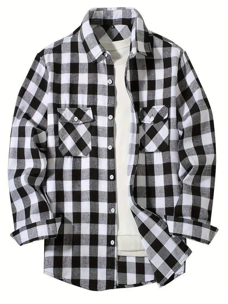 Fleece Casual Loose-fit Mens Plaid Shirt