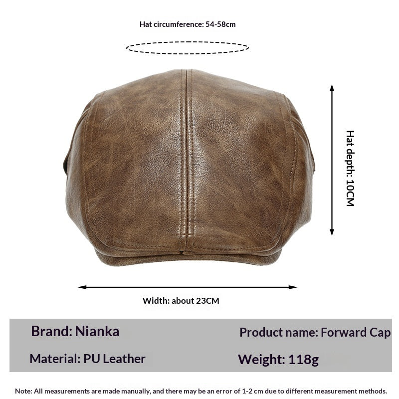 AutumnWinter American-style Leather Trapper Hat Men's Vintage Painter's Cap