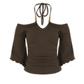 American-style Vintage Off-shoulder Figure-hugging Beaded Halter Womens Blouse