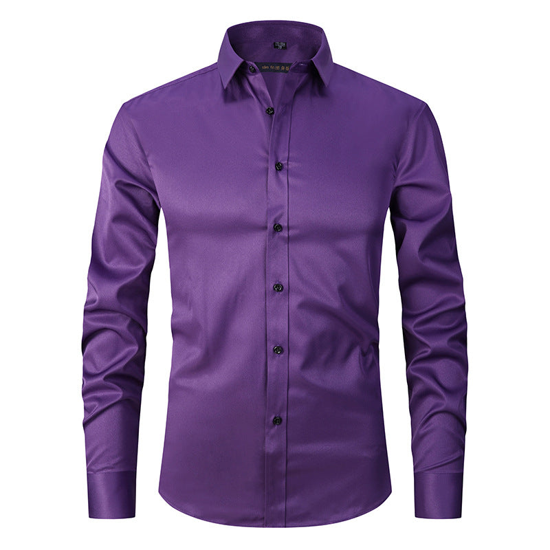 Solid-color Stretchy Cardigan Wrinkle-resistant Long-sleeve Shirt