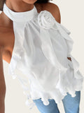 Chic Floral Neckpiece With Ribbon Tie Up Top