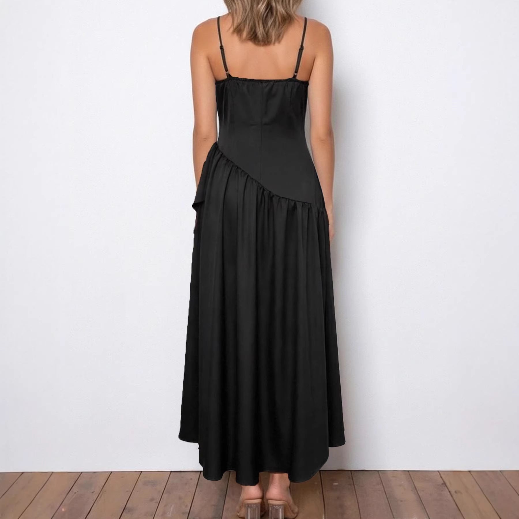 Casual Stylish And Chic Solid-color Asymmetrical Long Slip Dress