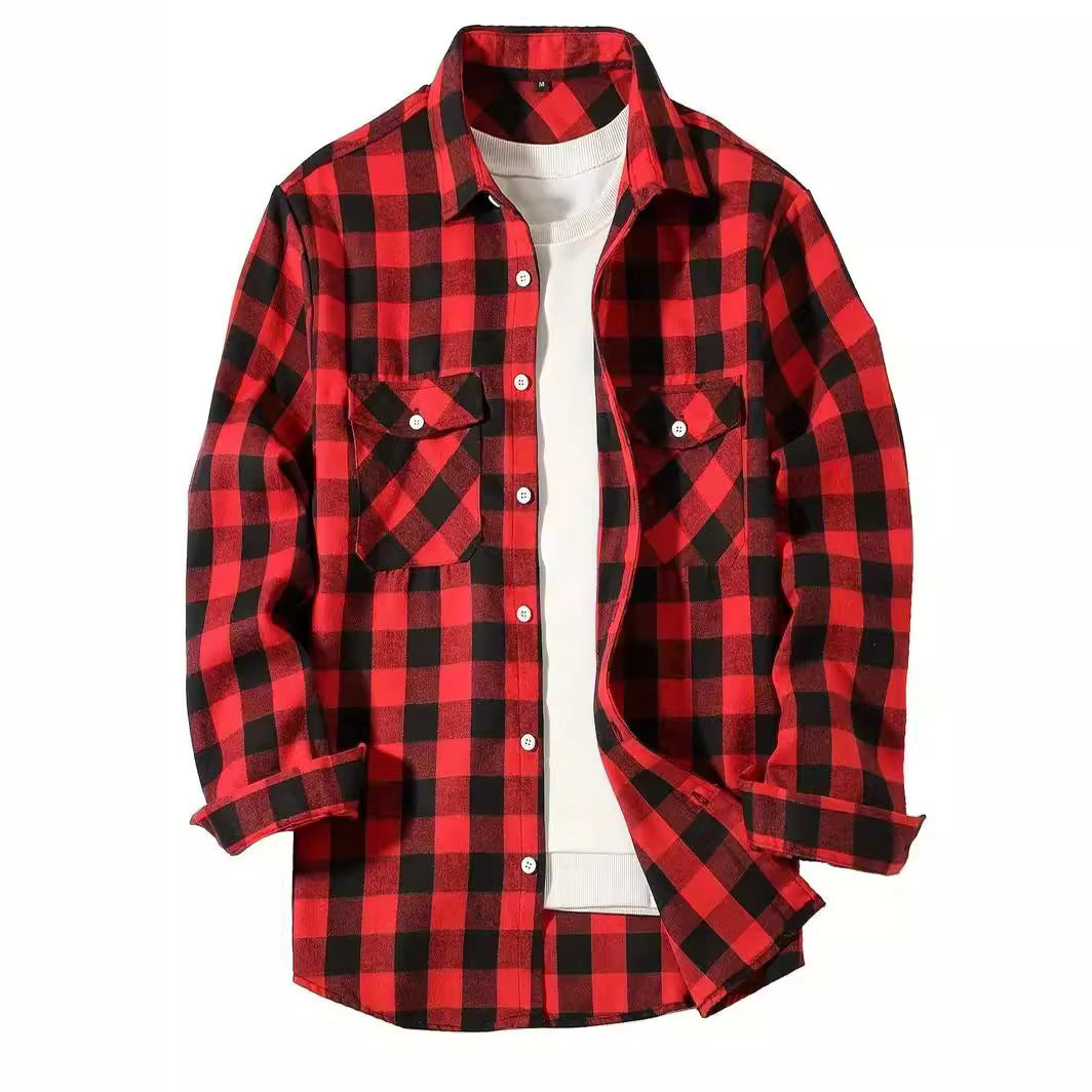 Fleece Casual Loose-fit Mens Plaid Shirt