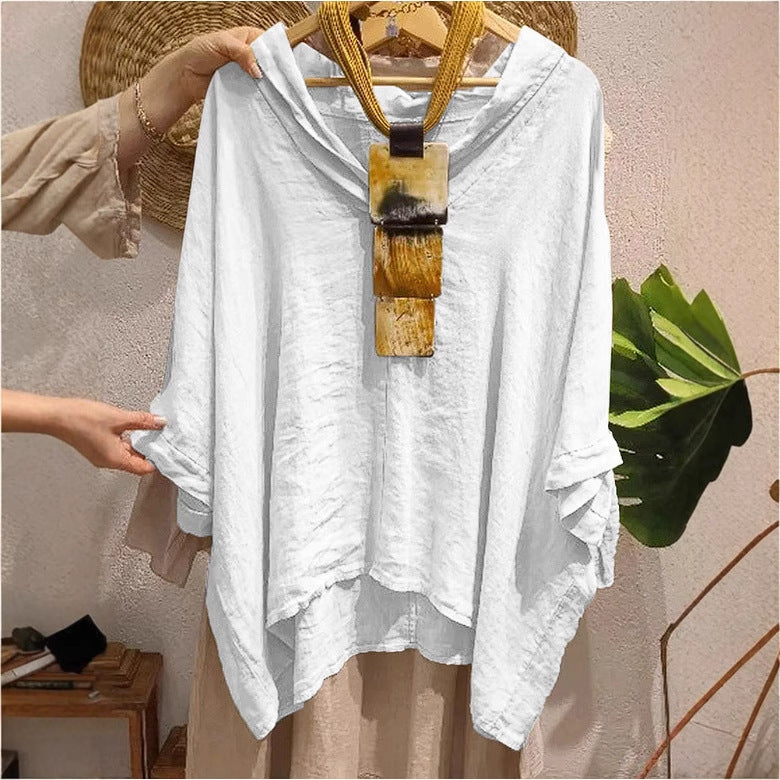 Womens Fashionable Casual Cotton-Linen Loose Shirt