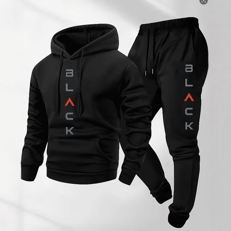 Mens Retro Letter-Print Long-Sleeve Top And Pants Set