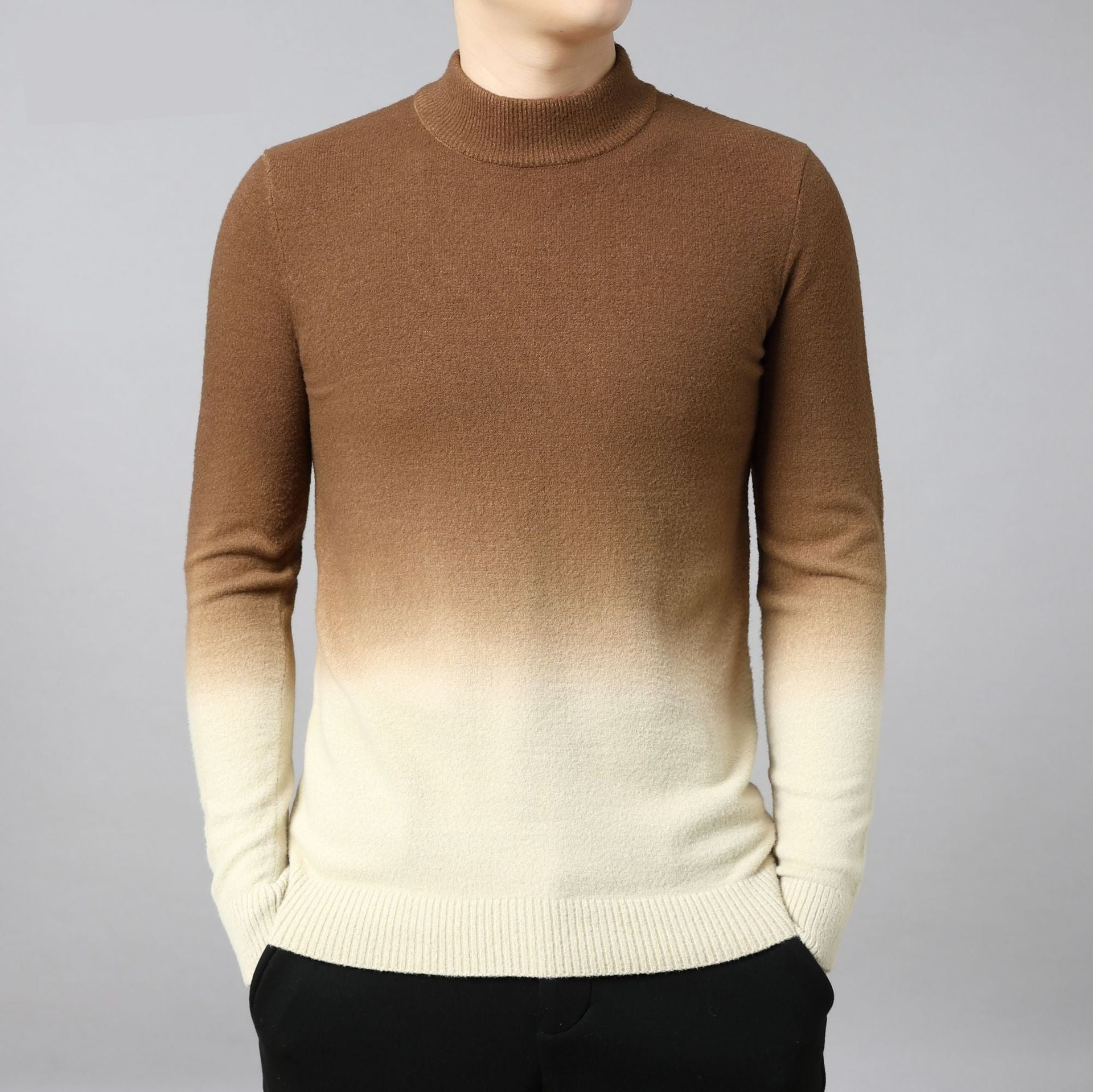 Gradient Colored Slimfitting Thickened Men's Pullover Sweater