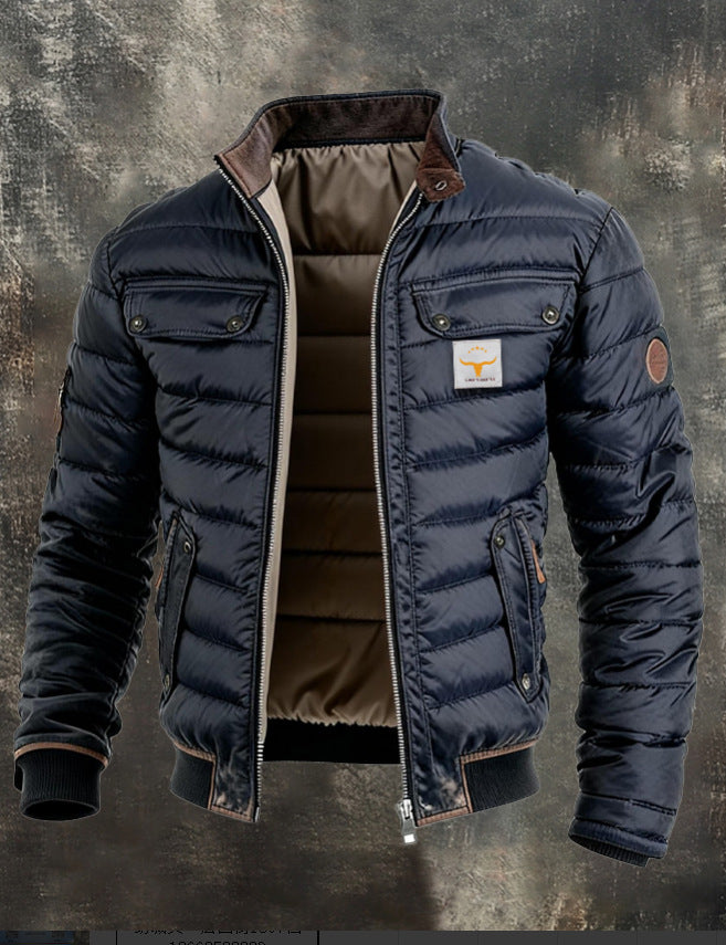 Vintage Leather Quilted Patchwork Thermal ZipUp Outdoor Jacket