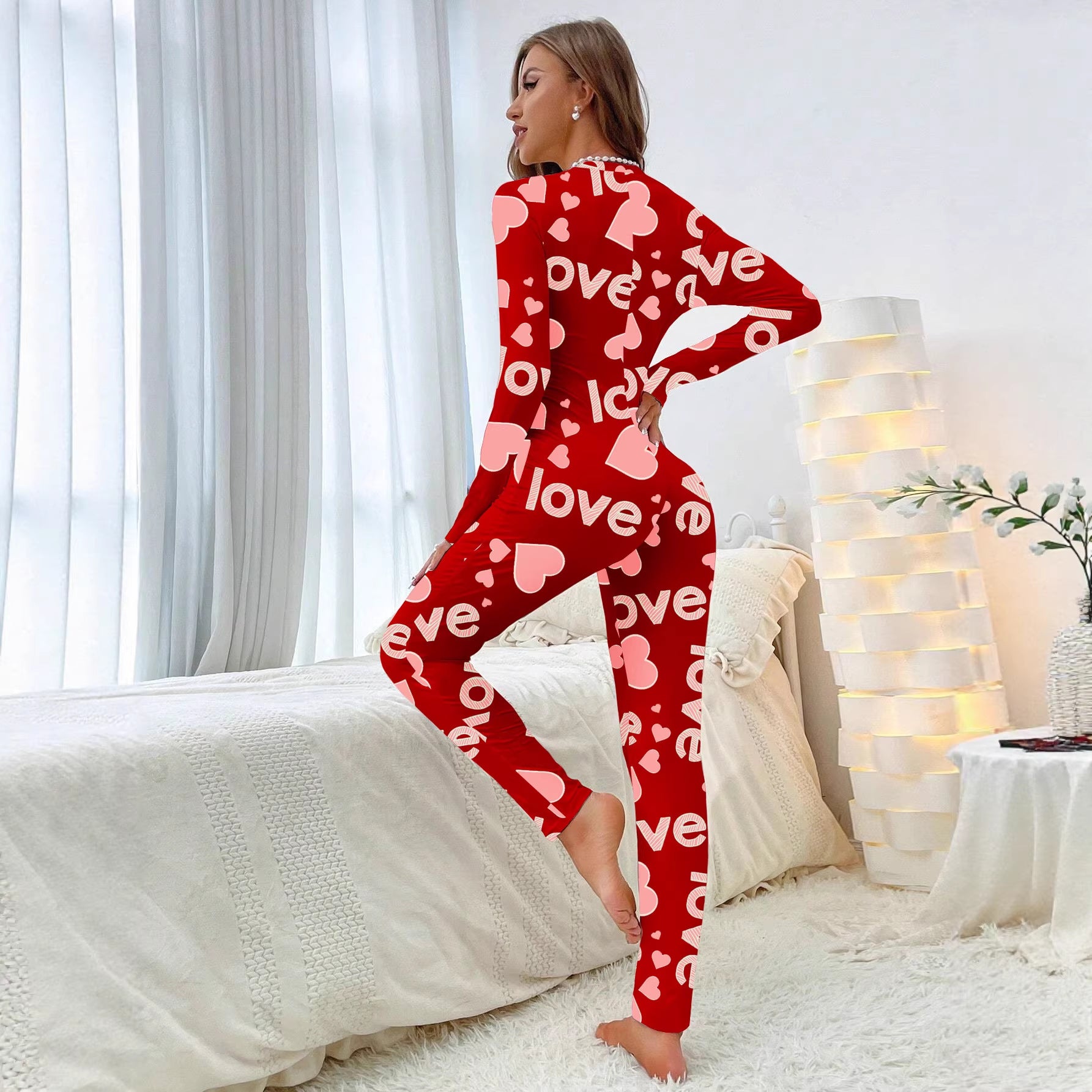 Womens Casual Romper With Heart And Letter Design