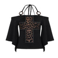 Retro Sassy Cross Leopard Print Halterneck Top With A Low Cut Neckline