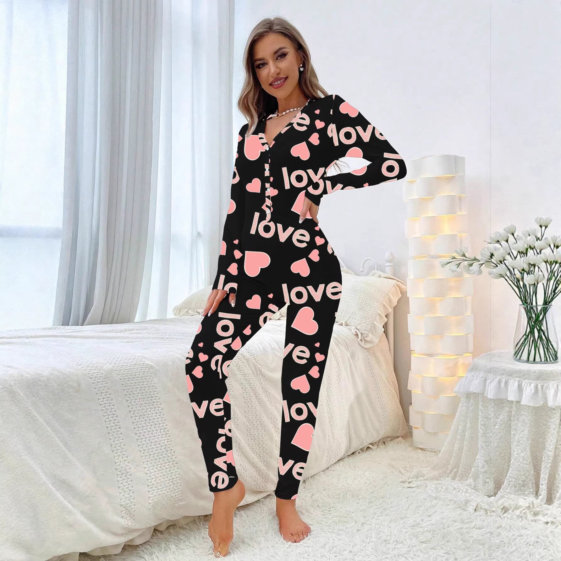 Womens Casual Romper With Heart And Letter Design
