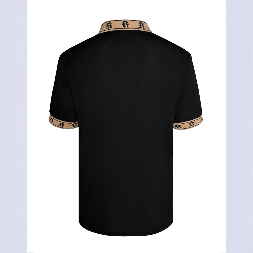 Mens Embroidered Casual Lapel Polo Shirt Top