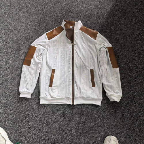 Color-block Textured Fleece-lined Zip-up Casual Jacket