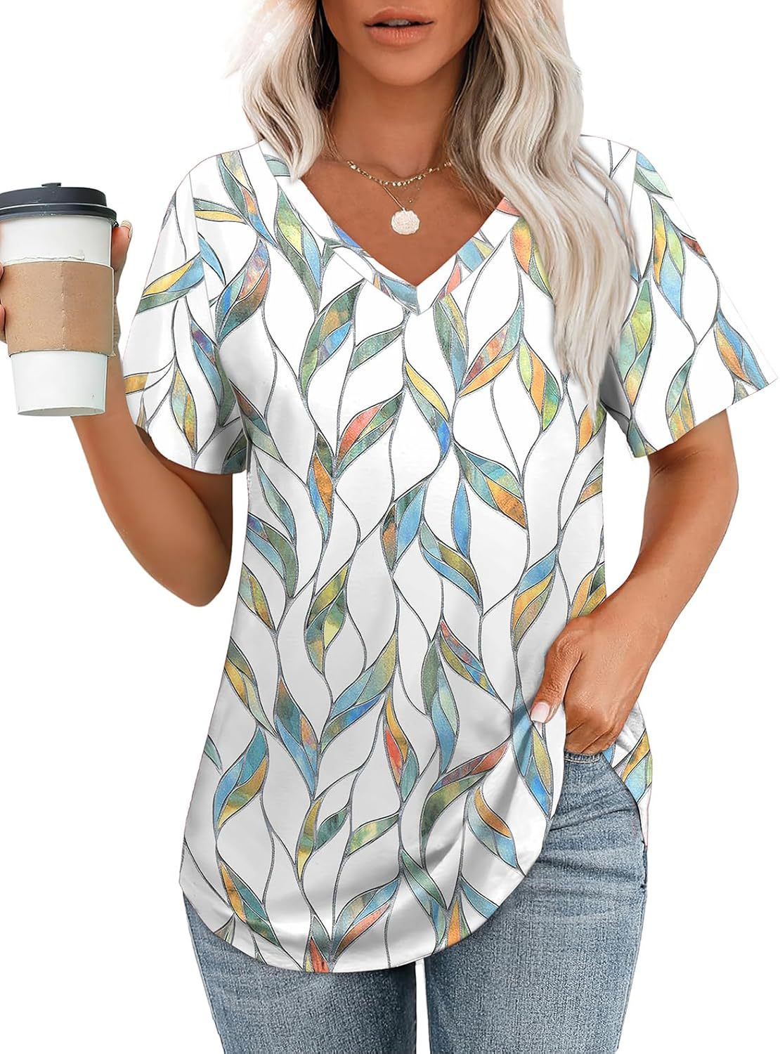 Hollow-out Airy Casual V-Neck Short Sleeve
