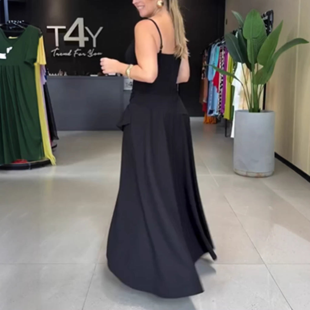 Casual Stylish And Chic Solid-color Asymmetrical Long Slip Dress