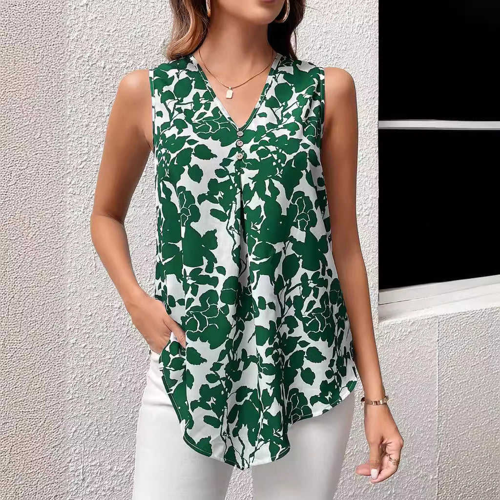 Stylish Sleeveless V-Neck Womens Short-Sleeve Shirt
