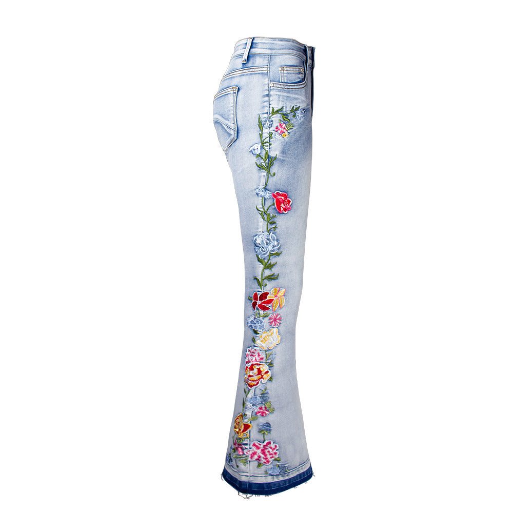 Flared Jeans For Women With Intricate 3D Embroidery In A Heavyweight, EuropeanAmerican Style