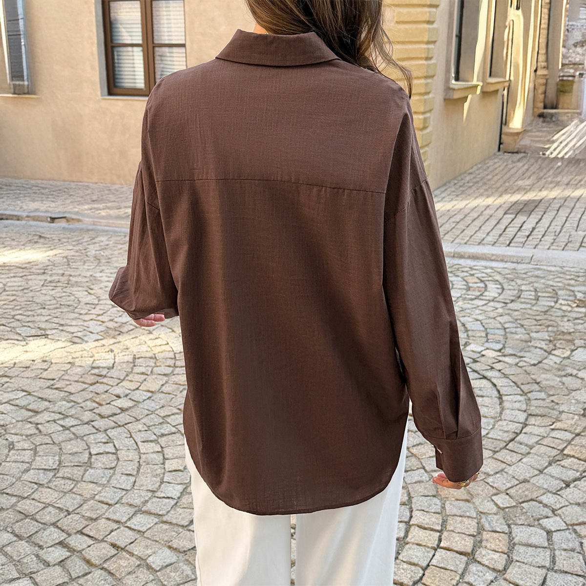 Loose Fit Bamboo Cotton Button Down Shirt With A Turn Down Collar