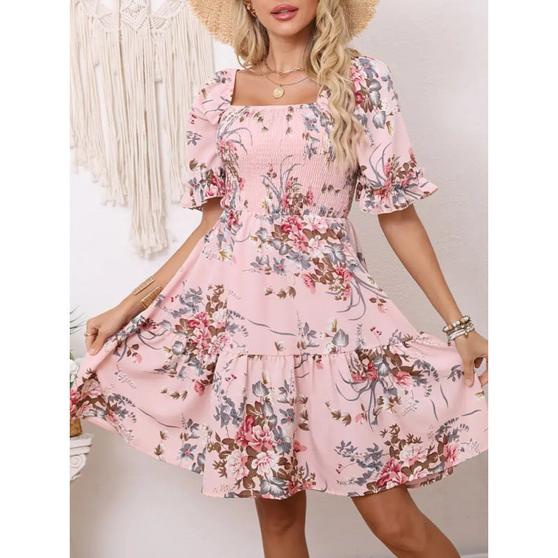 Floral-print Princess-sleeve Dress For Women